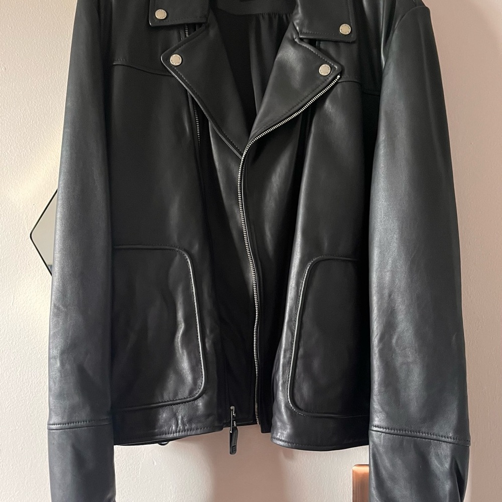 RUDSAK Black Leather Jacket with Moto Zip Details